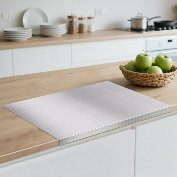 Large Stainless Steel Cutting Boards for Kitchen, Cutting Board with Counter Lip, Cutting Board with Silicone Mat for Meat, Fruits, Vegetables, Bread