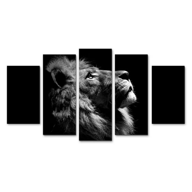 Cuadro Decorativo León Minimalista Blanco Y Negro Juego De 5 Piezas 150x80cm Ideal Para Sala Oficina Decoración Moderna