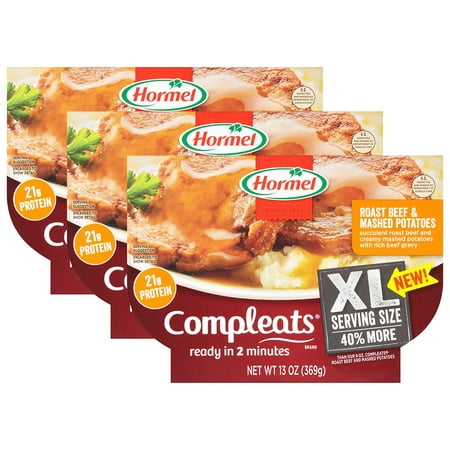 (3 Pack) Hormel Compleats XL Roast Beef & Mashed Potatoes with Gravy, 13