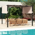 thumbnail image 4 of Barara King 10 x 10 ft Flat Top Pergola with Retractable Canopy for Garden Pool Porch and Backyard-Beige, 4 of 10