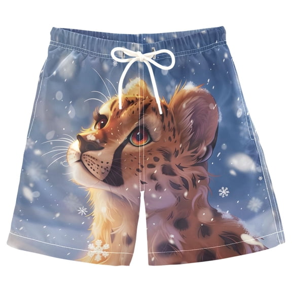 joogoo Kids Boys Swim Trunks Cheetah Snowflakes in Winter Beach Board Shorts Drawstring Swimsuit Kid Teen L