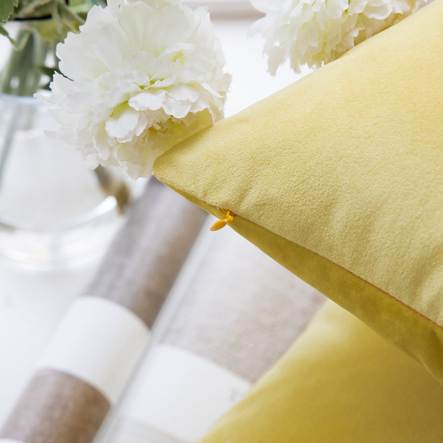 Phantoscope Soft Silky Velvet Series Square Decorative Throw Pillow Cusion for Couch, 18" x 18", Yellow, 1 Pack