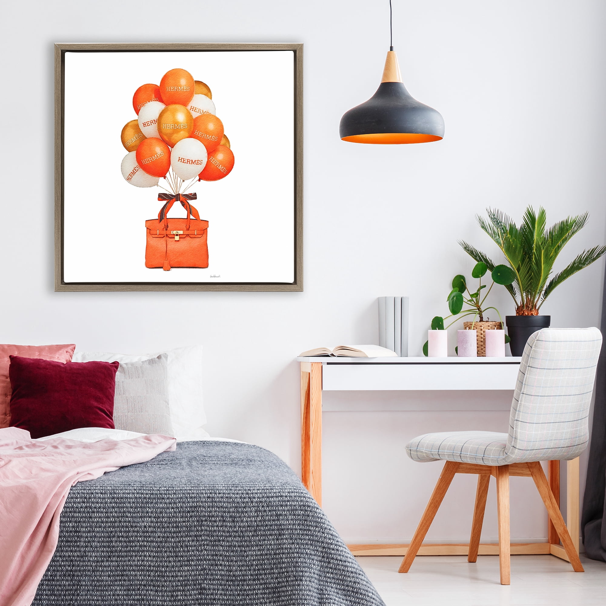 Stupell Industries Orange Handbag & Balloons Brown Framed Floater Canvas Wall Art, design by Amanda Greenwood