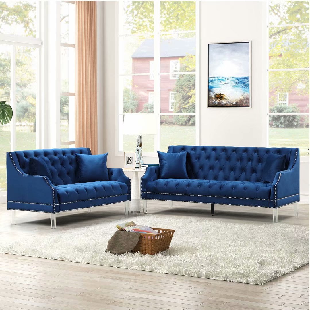 Morden Fort Living Room Couches Fabric Dutch Velvet, Loveseat, Sofa 2