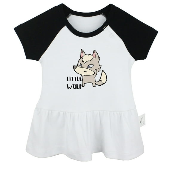 iDzn Little Wolf Novelty Dresses For Baby, Newborn Babies Skirts, Infant Princess Dress, 0-24M Kids Graphic Clothes (Black Raglan Dresses, 0-6 Months)