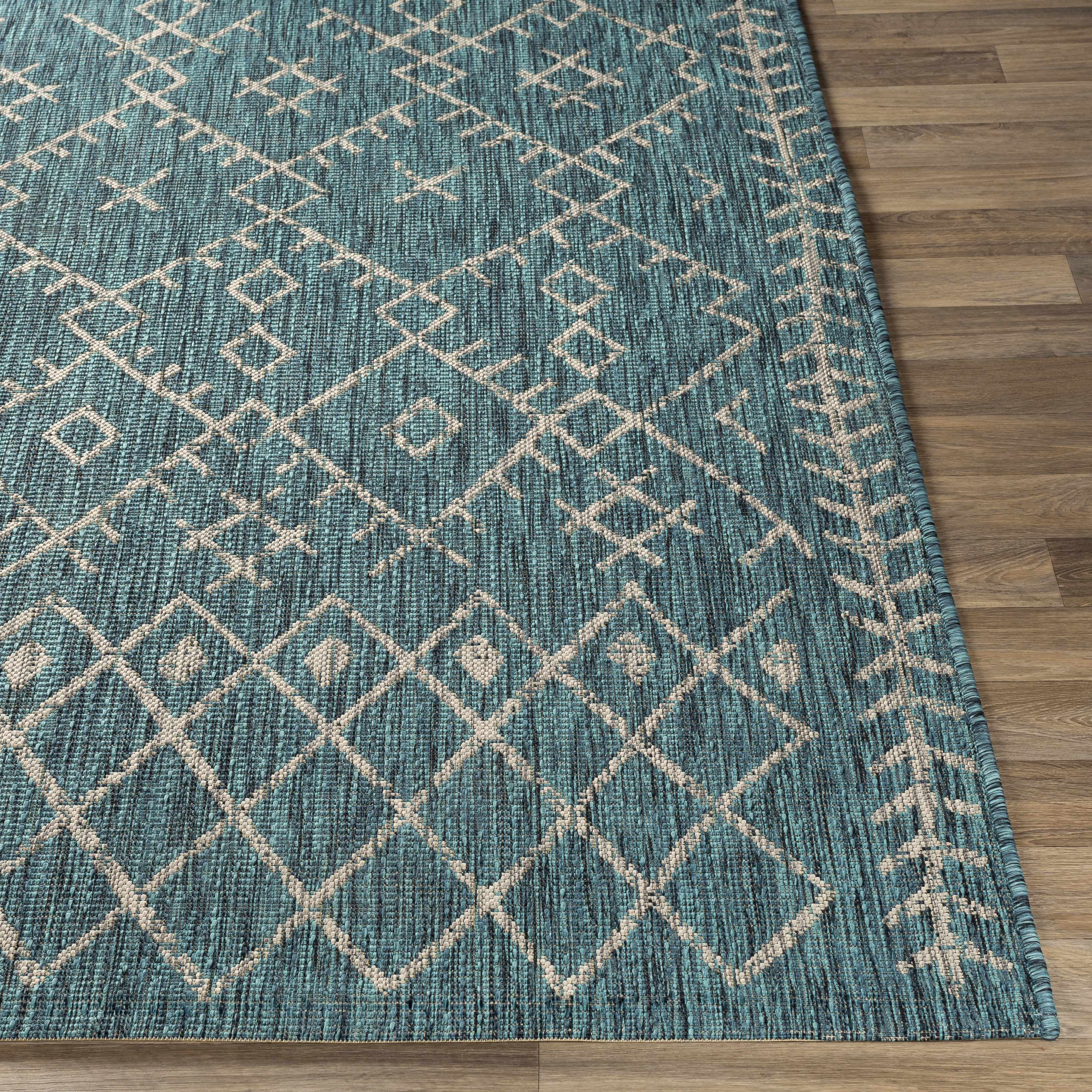 BoutiqueRugs Rapelje Bohemian, Transitional Area Rug - Outdoor Safe - Aqua, Black, Taupe - 2' x 2'11"