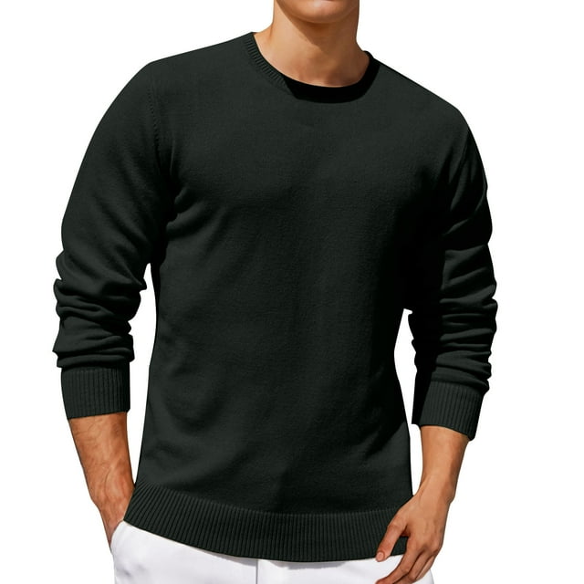 AherBiu Sweaters for Men Crewneck Lightweight Knitted Pullover Fall Winter Casual Loose Fitted Solid Color Basic Tshirt Sweater