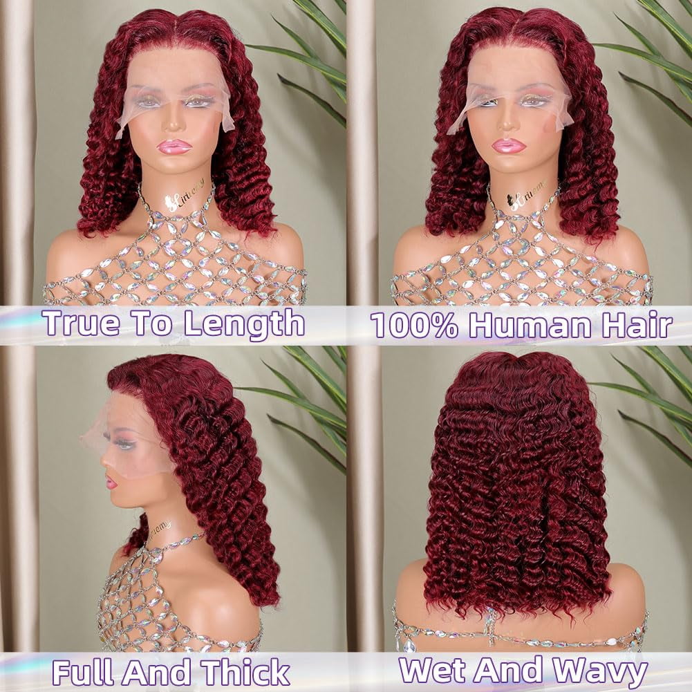 Curly Bob Wig Synthetic Wig Deep Wave 13x6 HD Lace Front Wigs For Black Women Hair Pre Plucked Wear And Go Glueless Short Wet And Wavy Chocolate Brown 12 Inch