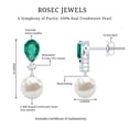 thumbnail image 6 of Rosec Jewels Freshwater Pearl Drop Earrings with Lab Grown Emerald and Moissanite - AAA Grade, 10K White Gold, 6 of 7
