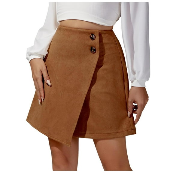 EDFBUYKRS Female Skirts Black Skirt for Women Plus Size Autumn and Winter Women's Solid Color Suede Skirt European and High Waist Metal Buckle Skirt