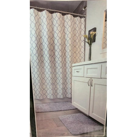 Chateau Liner - Mon Chateau 5 Piece Bath Set 2 Bath Rugs 1 Shower Curtain 1 Shower Liner 1 Set Of 12 Metal Hooks (Gray)
