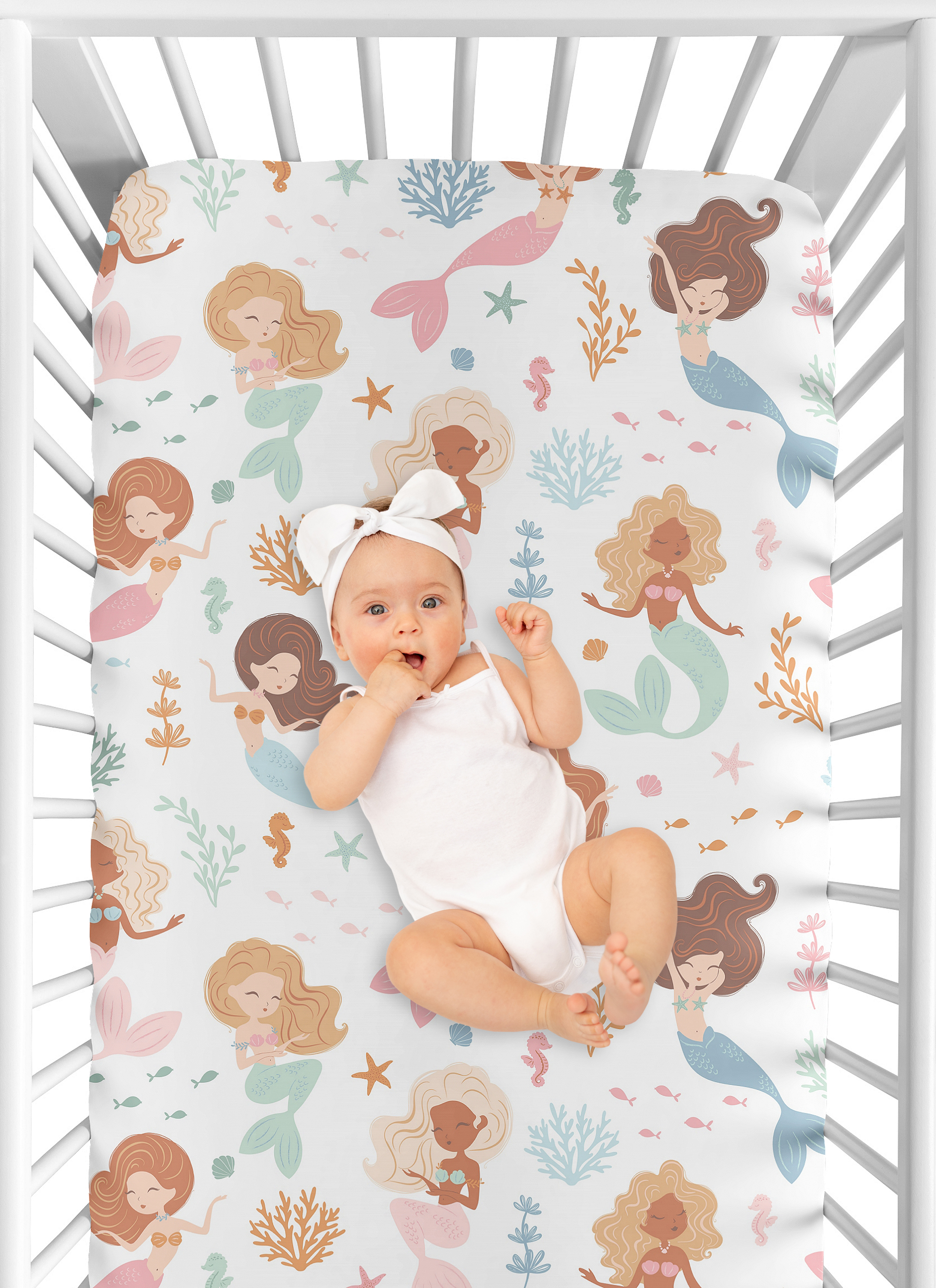 Sweet Jojo Designs Mermaids Pink Blue Orange Fitted Crib Sheet