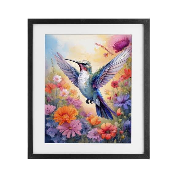 Stupell Industries Eclectic Colorful Hummingbird in Bloom Black Framed Print Under Glass, 13 x 16, by Creative Studio