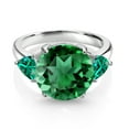 thumbnail image 2 of Gem Stone King 925 Sterling Silver Green Nano Emerald 3-Stone Ring for Women (5.94 Cttw, Round 12MM, Trillion 5MM, Size 9), 2 of 3