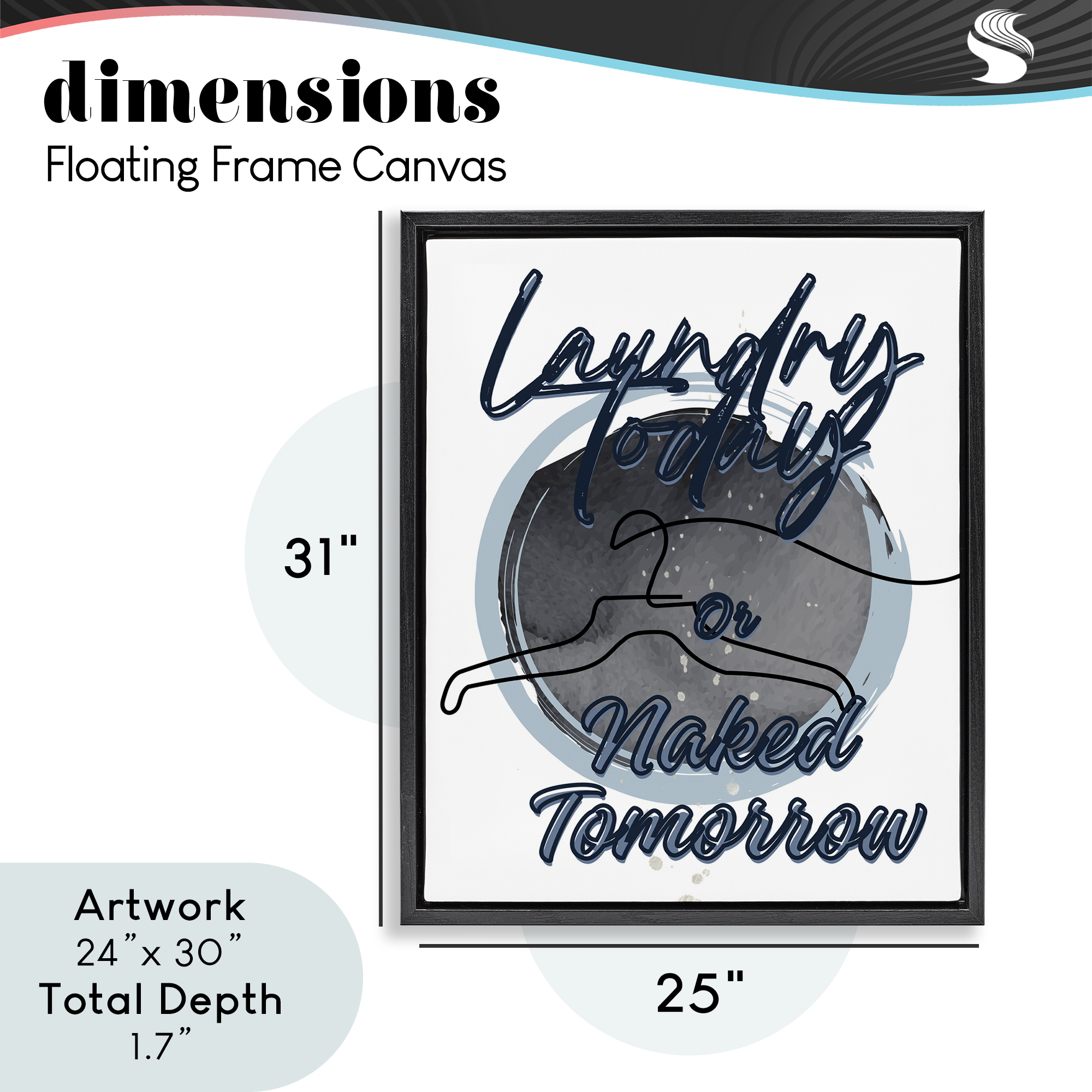 Laundry Phrase with Hanger Contour Black Framed Floater Canvas Wall Art, design by Jesse Keith