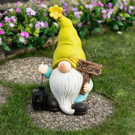 Northlight Welcome Gnome with Lantern Outdoor Garden Statue - 17.75"