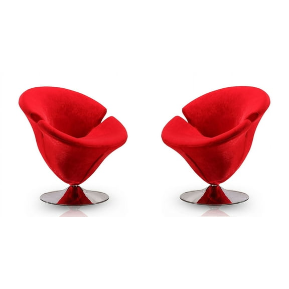 Manhattan Comfort Tulip Velvet Swivel Accent Chair in Red (Set of 2)