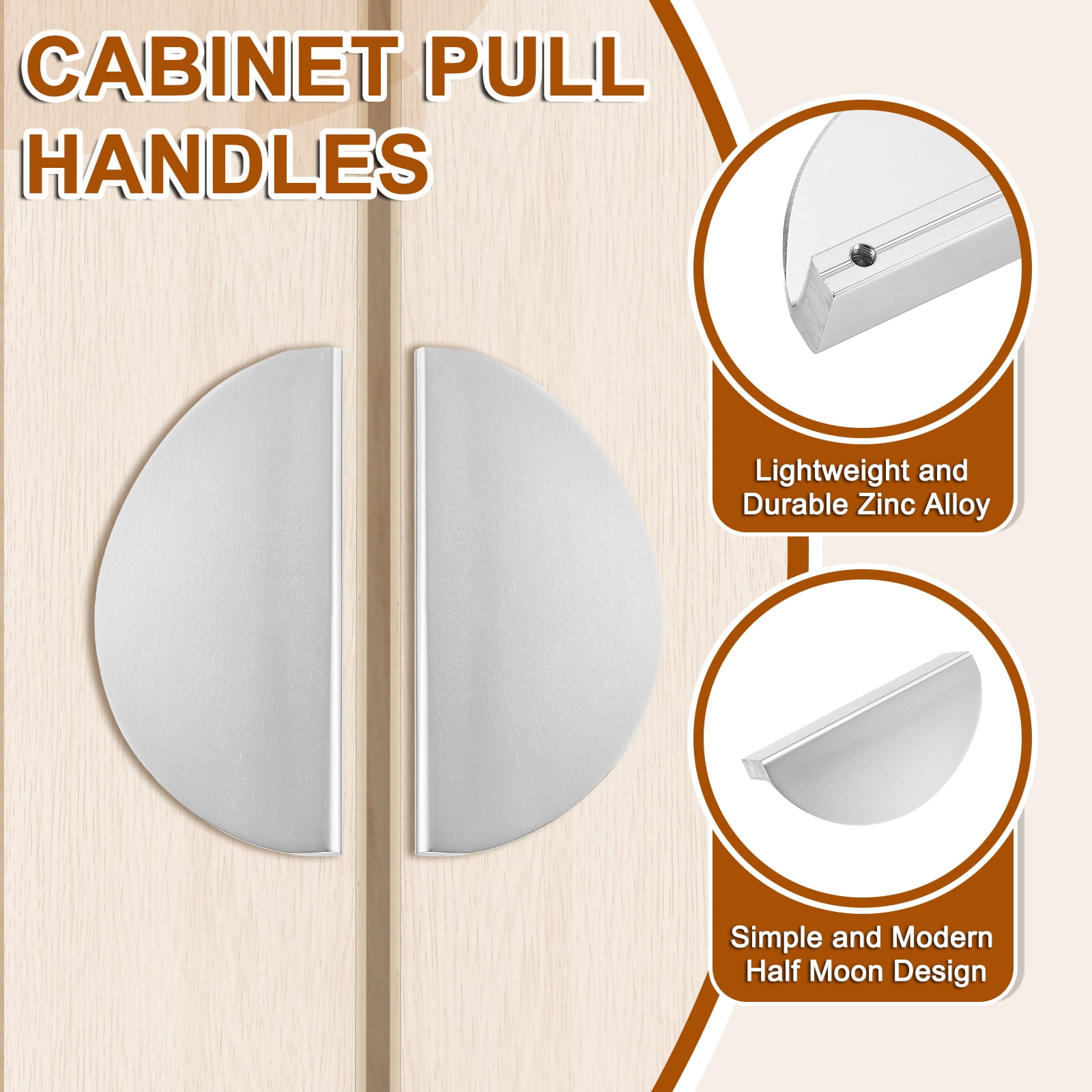 Uxcell Cabinet Pull Handles, Zinc Alloy Modern Drawer Pulls for Kitchen Cupboard Dresser Cabinet Hardware Silver