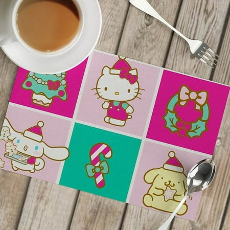 

Hellokittys Placemats Cartoon Table Place Mat Pad Sanrios Printed Anime Cup Coaster Coffee Tea Kitchen Linen Christmas Gift LU