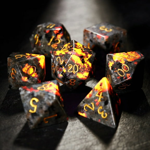 HOONGKAI DND Dice Set,7 Pcs,Volcano Eruption Lava Gem Dice Set with Gift Box , for Dungeons and Dragons D&D RPG MTG Table Games for 5 Years & up, All Ages