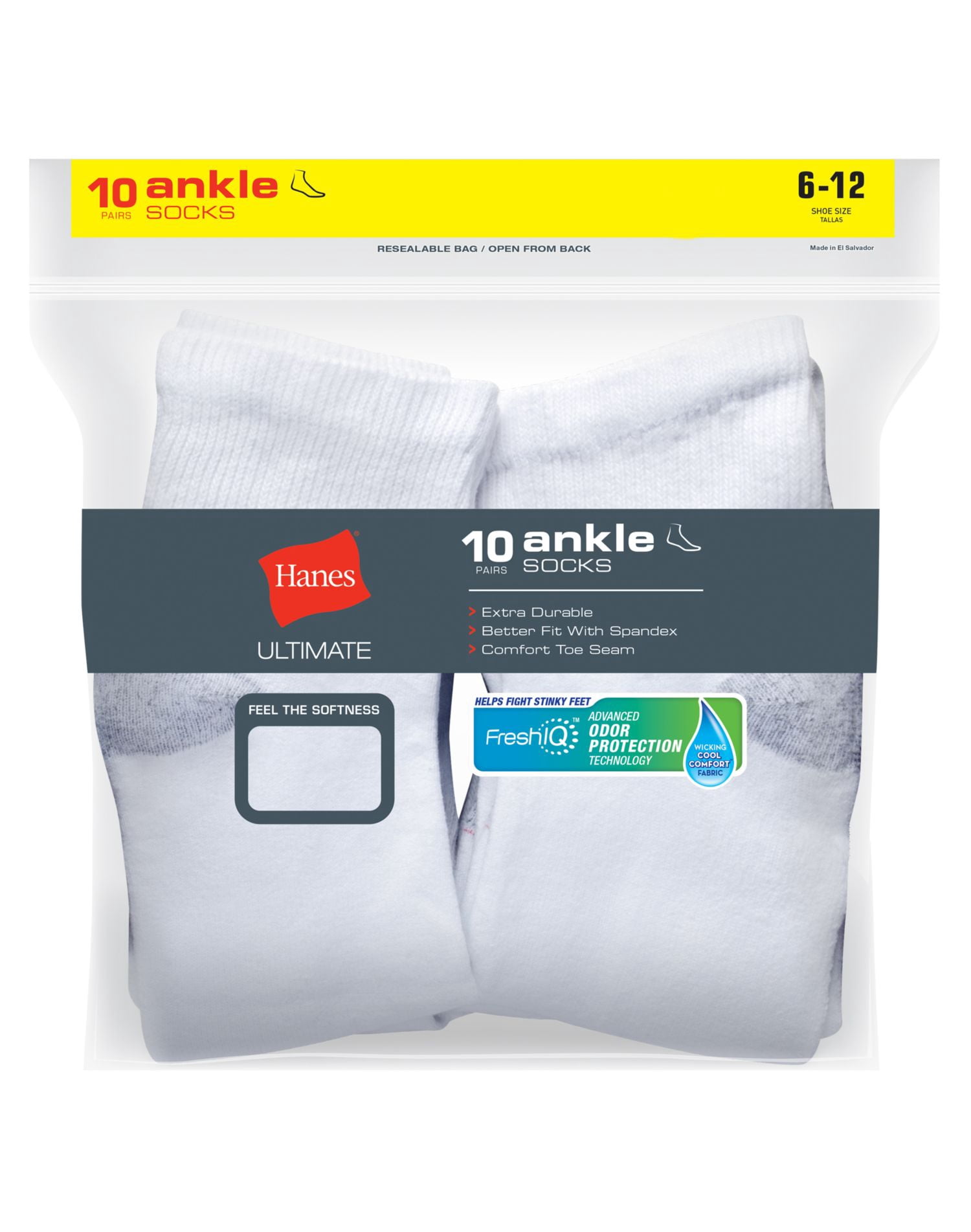 Hanes Ultimate Men's Cushion Ankle Socks 10-Pack White 6-12