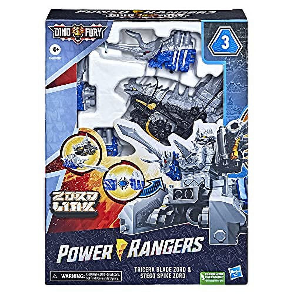 Power Rangers Dino Fury Blue Tricera Blade and Black Stego Spike