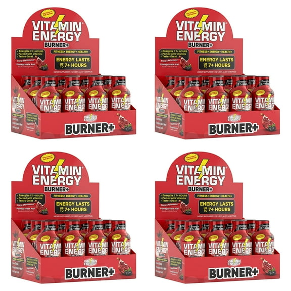 Vitamin Energy Burner  Extra Strength Shot, Pomegranate Açaí, 48 Pack – 260mg Natural Caffeine, 25mg Ketones & EGCG, Zero Sugar, 1.93 fl oz
