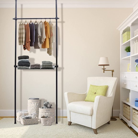 Miumaeov Clothing Rack, 2 Tier Suspension Frame Clothing Rack, Freestanding Garment Rack Display Garment Rack for Retail Store Home Office, Black