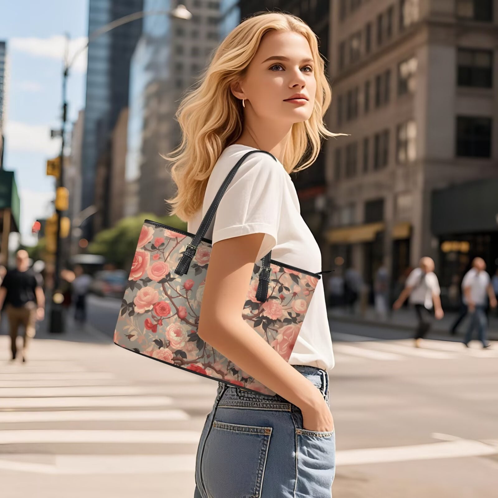 TSOVTHRID Women's Handbag and Wallet Set Bird Rose Vintage Print Top Handle Purse Large Tote Shoulder Bag Waterproof Satchel Handbag with Matching Leather Wallet