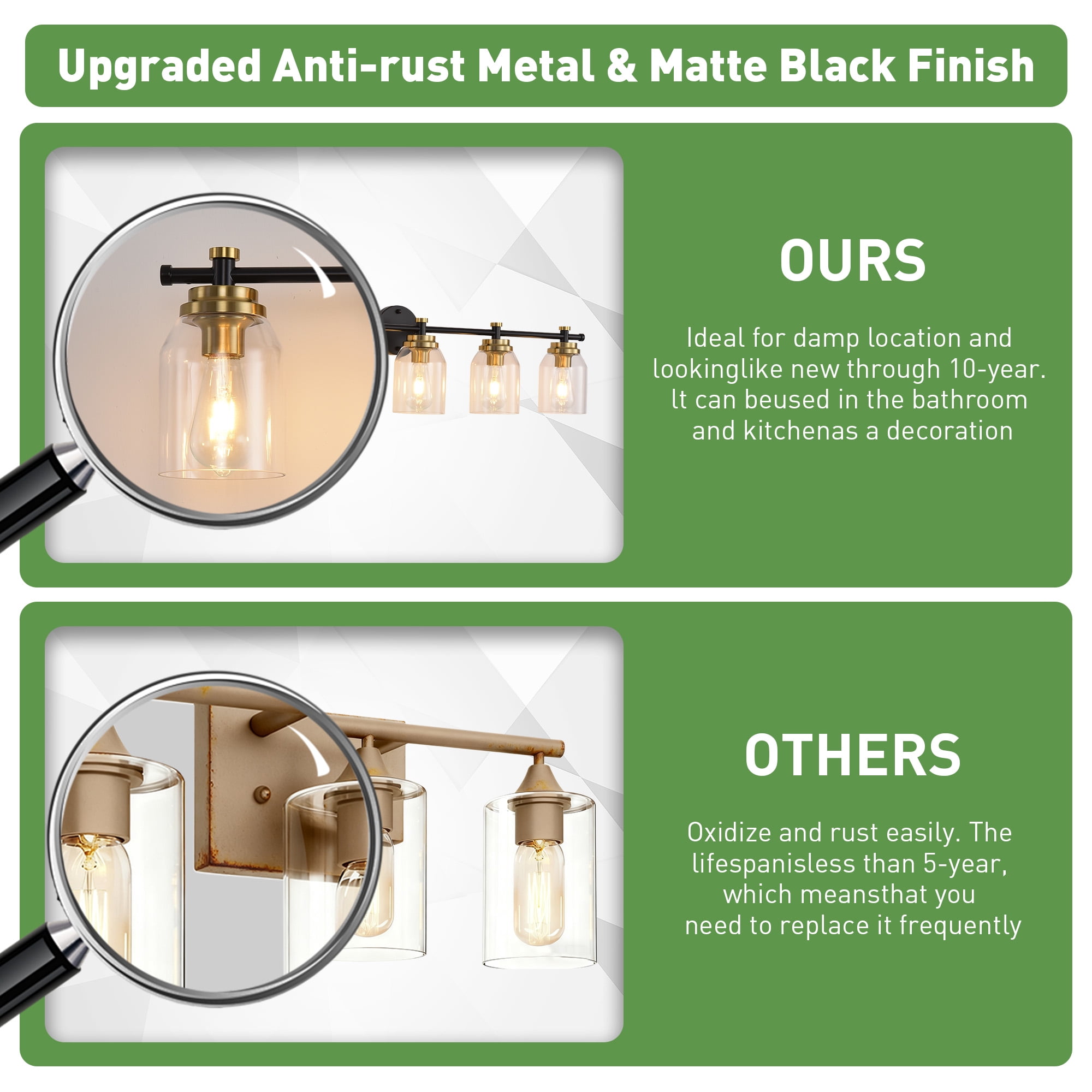 Black and Gold Bathroom Vanity Light - 5-Light Vintage Fixture with Clear Glass Shades