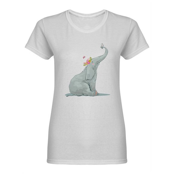 Cute Elephant With A White Mouse Shaped T-Shirt Women -Image by Shutterstock, Female x-Large