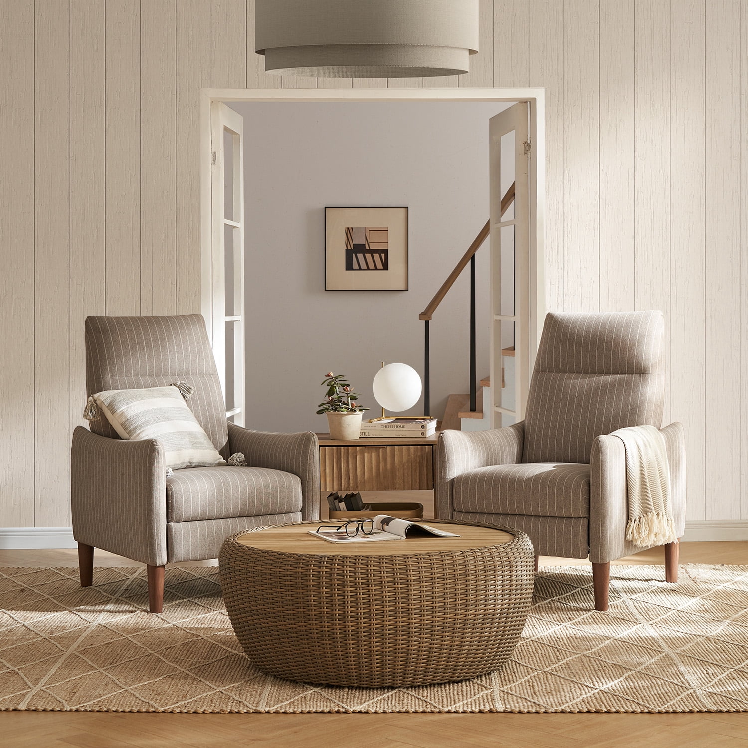 mopio Arthur Recliner Chair with 3 Positions, Jacquard Fabric Accent Chair, Mid Century Modern Reading Chair, High Back Padded Support Comfy Sleeper Armchair, Nursery Chair for Living Room, Bedroom