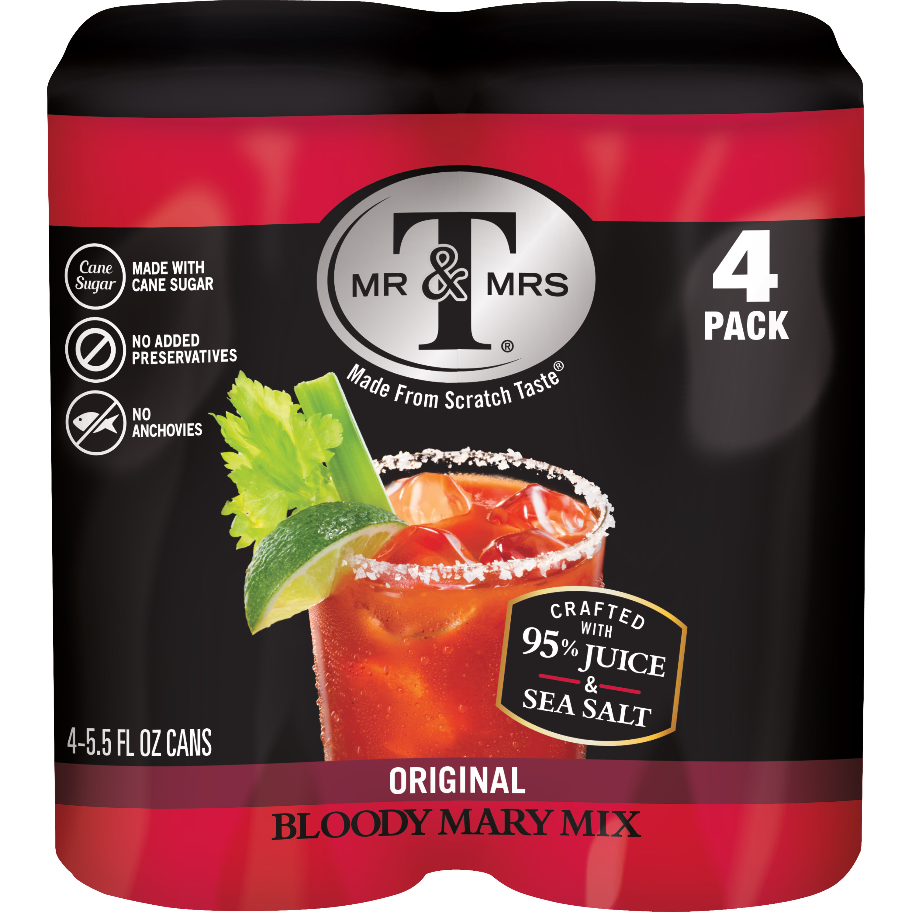Mr & Mrs T Original Bloody Mary Mix, 5.5 fl oz cans, 4 pack