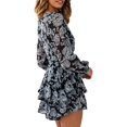 thumbnail image 2 of Femmes Imprimé Floral Manches Longues Bubble Casual Rompers Ourlet à Volants Profonde VNeck, 2 of 5