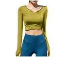 thumbnail image 2 of Wyongtao Women's Workout Tops Long Sleeve Shirts Lace Yoga Sports Gym Athletic Top Slim Fit,Yellow S, 2 of 4