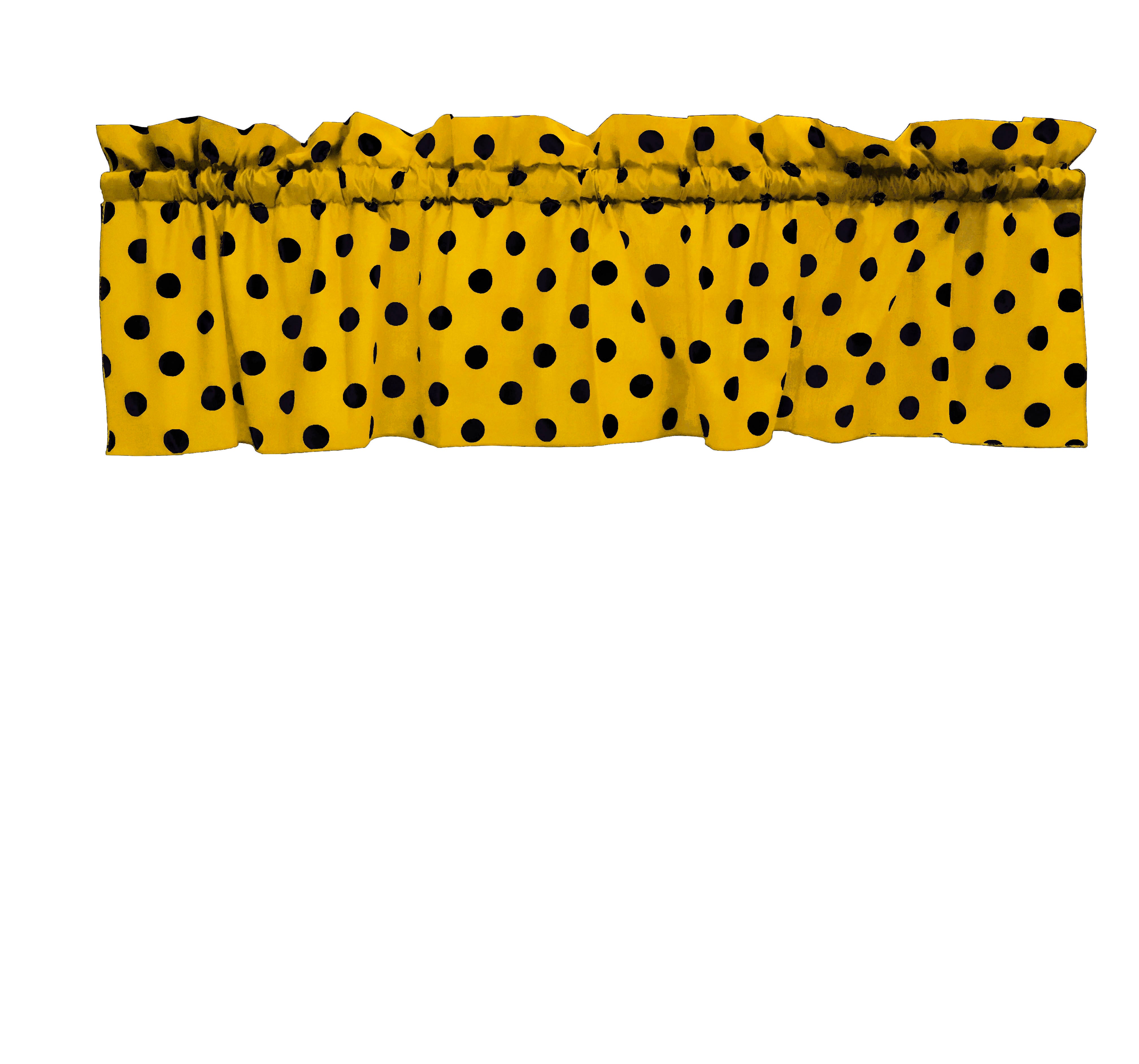 Cotton Window Valance Polka Dots Print 58 Inch Wide / Black on Yellow