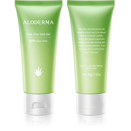 Aloderma Pure Aloe Vera Gel, 99% Organic Aloe Gel Made at the Source within 12 Hours of Harvest, Travel Size Aloe Vera Gel for Face, Scalp, Hair - Cold Pressed Aloe for Skin and Sunburn Relief - 1.5oz