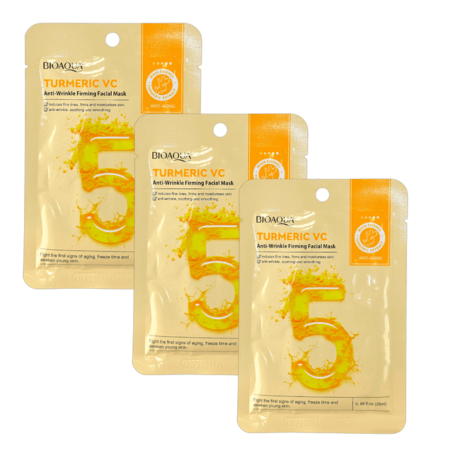 Mascarilla facial Bioaqua Turmeric Vc antiarrugas y reafirmante 26 ml x3