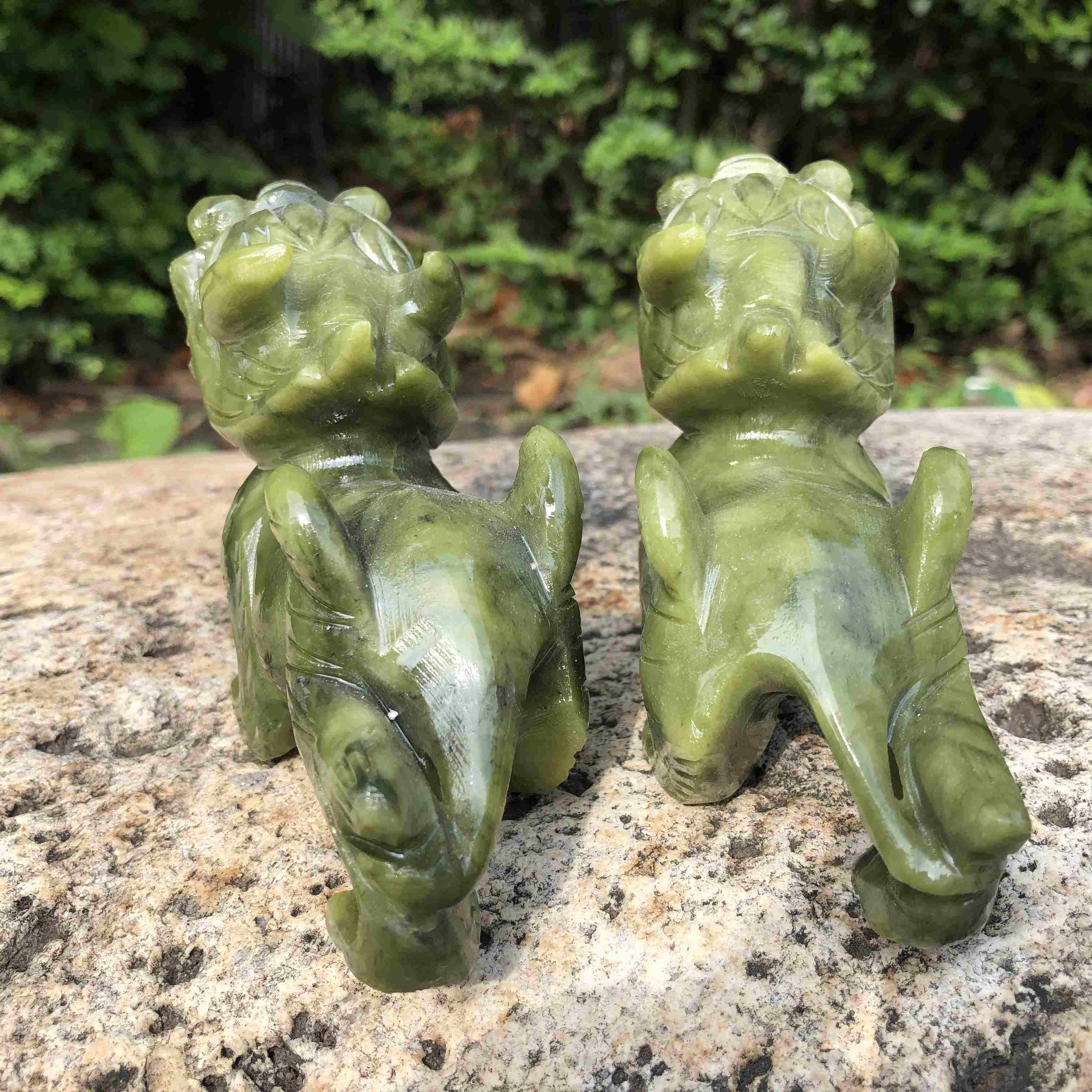 Pair Natural green  Jade Feng Shui Pi Yao/Pi Xiu statue for Wealth Good Luck Figurine, Collectible Qilin Stone brave troops Beast