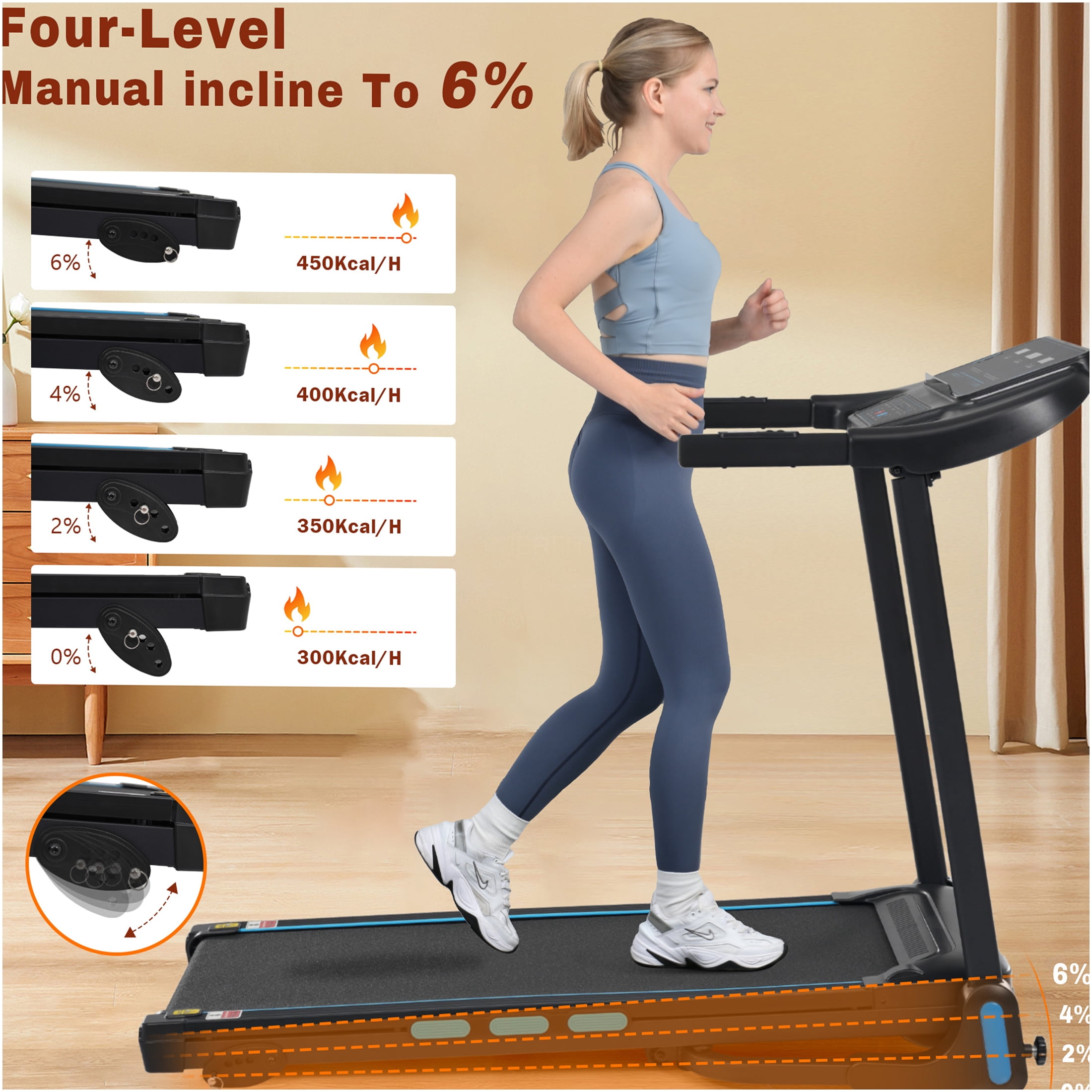 JERFIT Auto-Folding Electric Treadmill for Home, 3.5HP Powerful Motor, 350lbs Capacity, 10MPH Speed, 6% Manual Incline, Bluetooth Speaker, USB/Type-C Charging, Heart Rate Monitoring