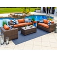 thumbnail image 1 of Tuscany 4 Piece XL Resin Wicker Outdoor Patio Conversation Sofa Set with Three-seat Sofa, Loveseat, Armchair, and Coffee Table (Half-Round Brown Wicker, Sunbrella Canvas Tuscan), 1 of 5