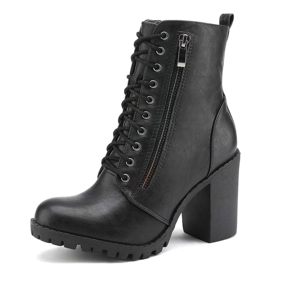 Botas de Combate para Mujer DREAM PAIRS con Tacón Grueso en Negro
