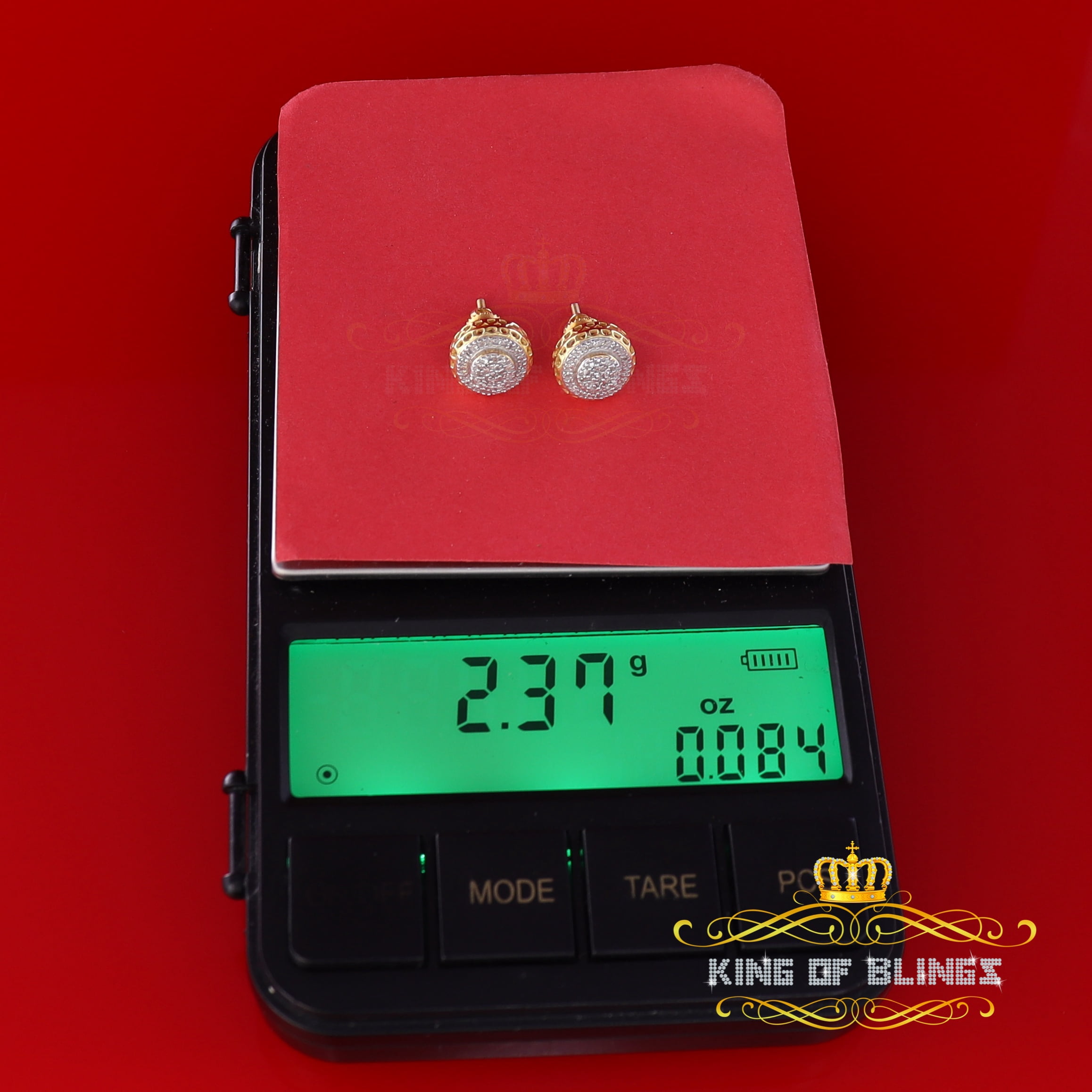 King of Bling's 10K Real Yellow Gold w/Real 0.33CT Diamond Men's/Women's Stud Round Earring