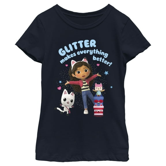 Girl's DreamWorks: Gabby's Dollhouse Glitter Makes Everything Better Group Graphic Tee Navy Blue Large