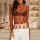 thumbnail image 1 of Top Corto De Malla Estampado de encaje Playa Cubrir Manga larga Mujeres Slim Fit Traje diario (Marrón M) Ygjytge para Mujer Marrón T S, 1 of 6