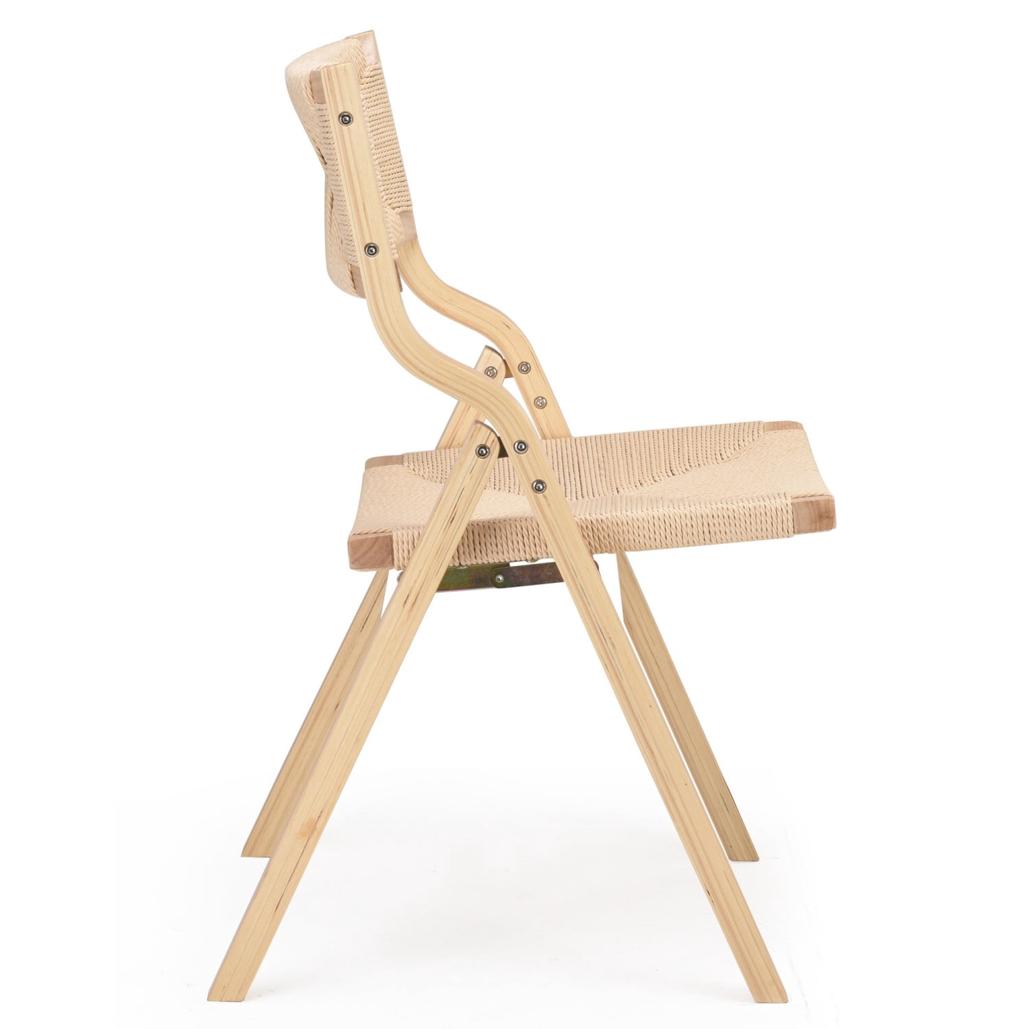 Folding Dining Chairs Set of 2, Wooden Foldable Chairs with Woven Seat & Webbing Back, Space-Saving Kitchen & Dining Room Chairs, Natural