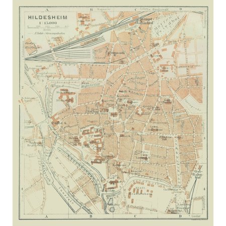 Historic Map - Hildesheim Germany - Baedeker 1914 - Vintage Wall Art