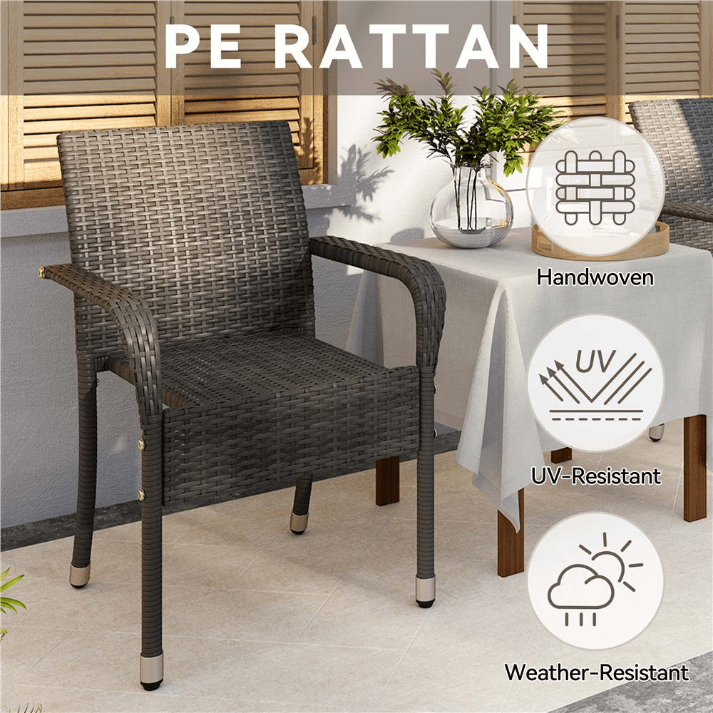 Renwick Outdoor Rattan Chair with Armrests, Set of 2, Gray