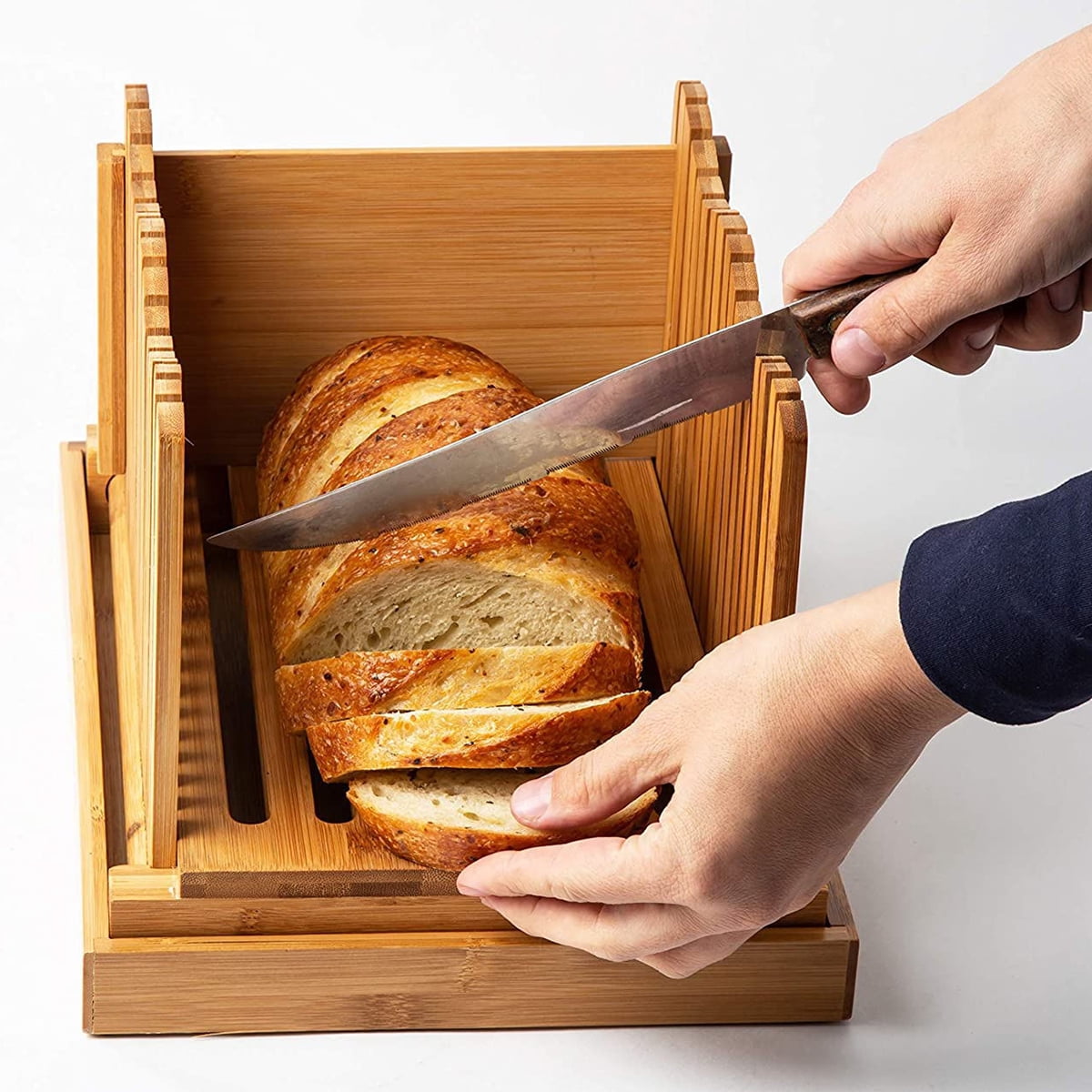 Homiu Bamboo Bread Cutter with Guide Foldable Loaf Slicer for Homemade —  The Homiu