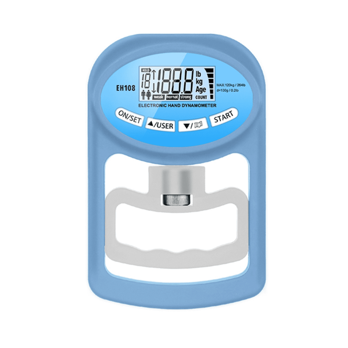 Produktbild von Digitaler Handgrifftester Mit Großem HD-Display – Misst Bis 120 Kg (265 Lbs), Wiederaufladbar, Für Sport, Reha Und Zuhause